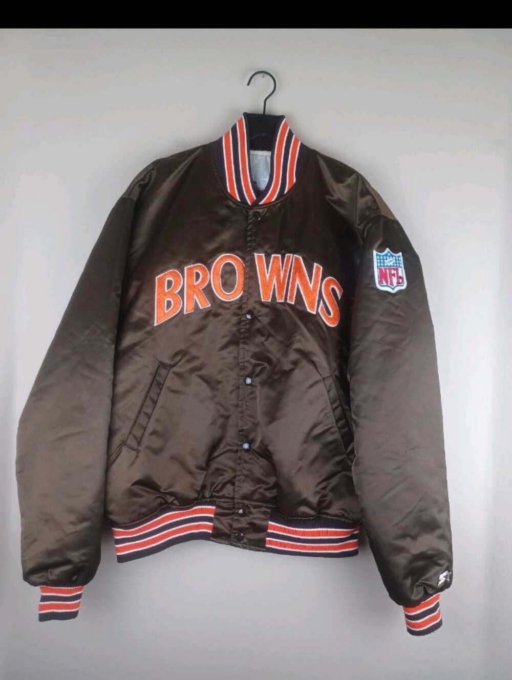 Vintage STARTER Pro Line Cleveland Browns NFL Satin Bomber Jacket Snap XL USA